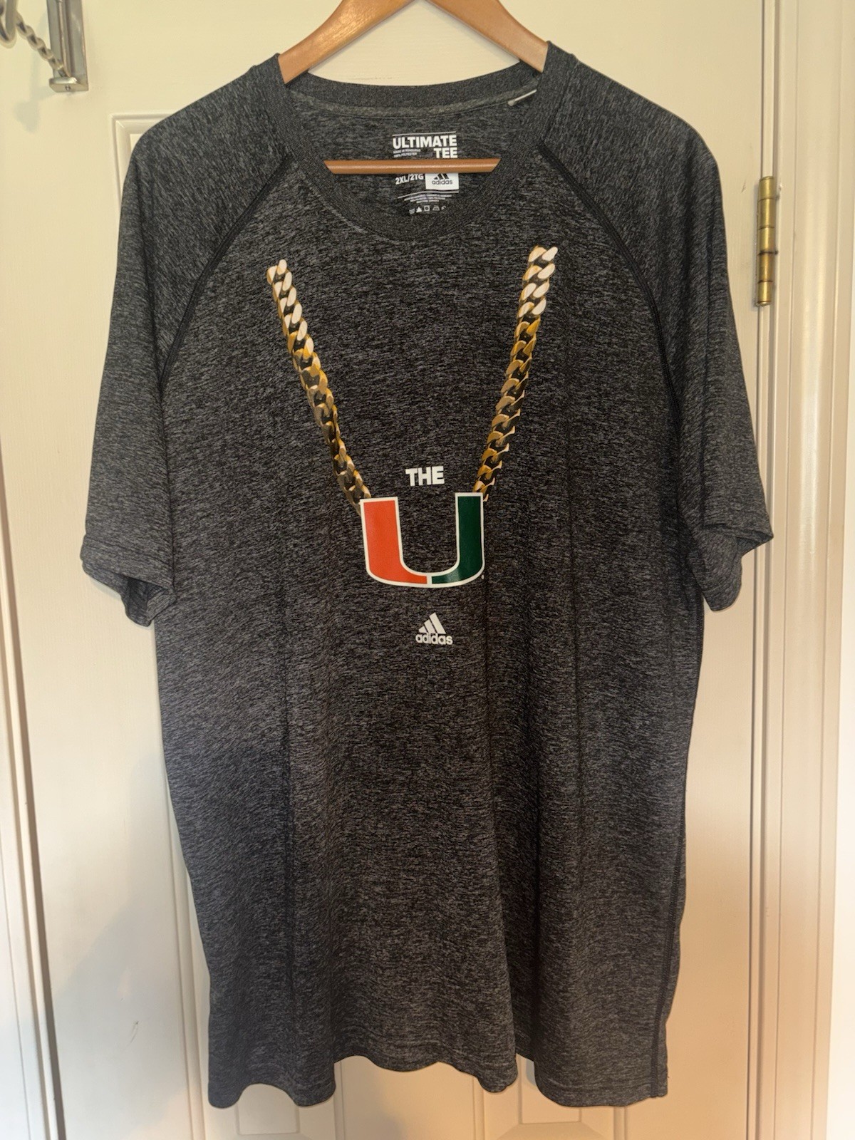 MENS ADIDAS ULTIMATE TEE MIAMI HURRICANES FOOTBALL PULLOVER SHIRT 2XL/2TG