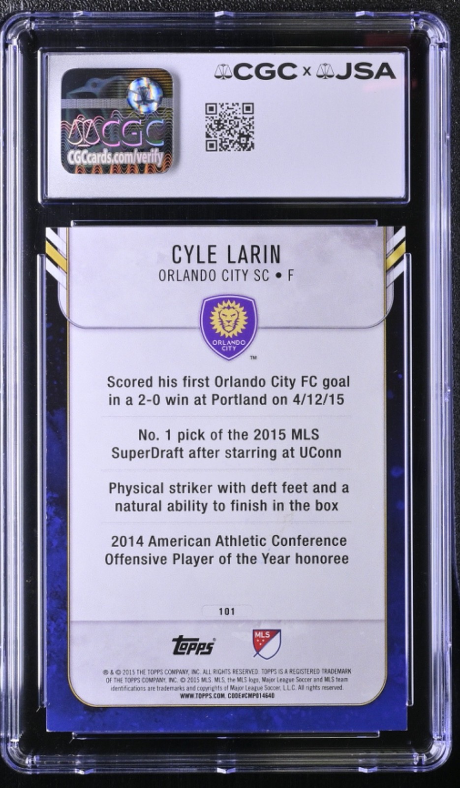 Cyle Larin Signed 2015 Topps Apex MLS Rookie Card #101 🇨🇦 CGC 8.5 JSA 10 Auto