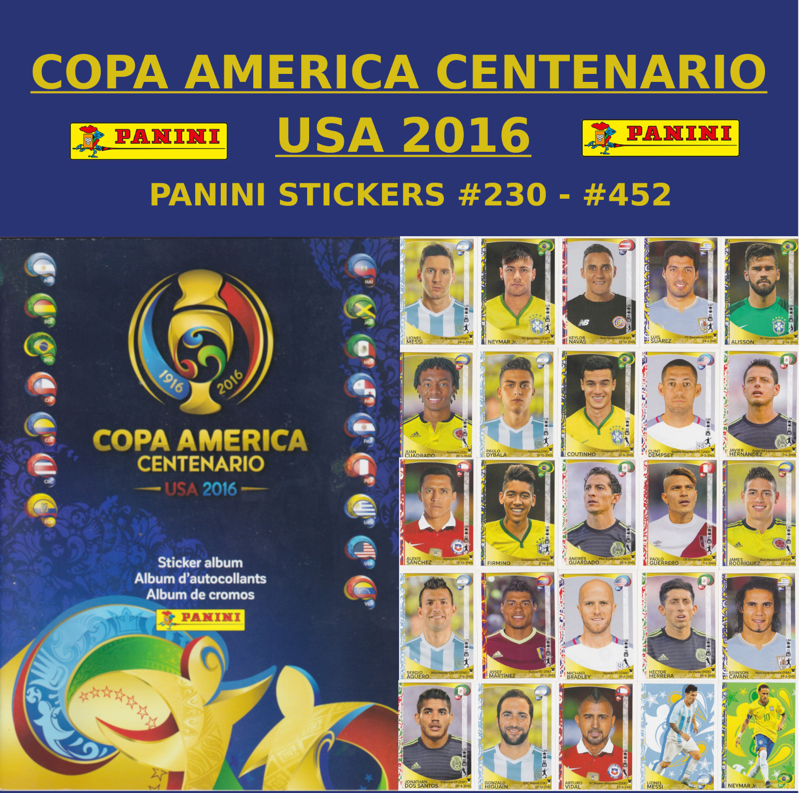 *BUY 1/GET 1 FREE – COPA AMERICA 2016 CENTENARIO USA – PANINI STICKERS #230-#452