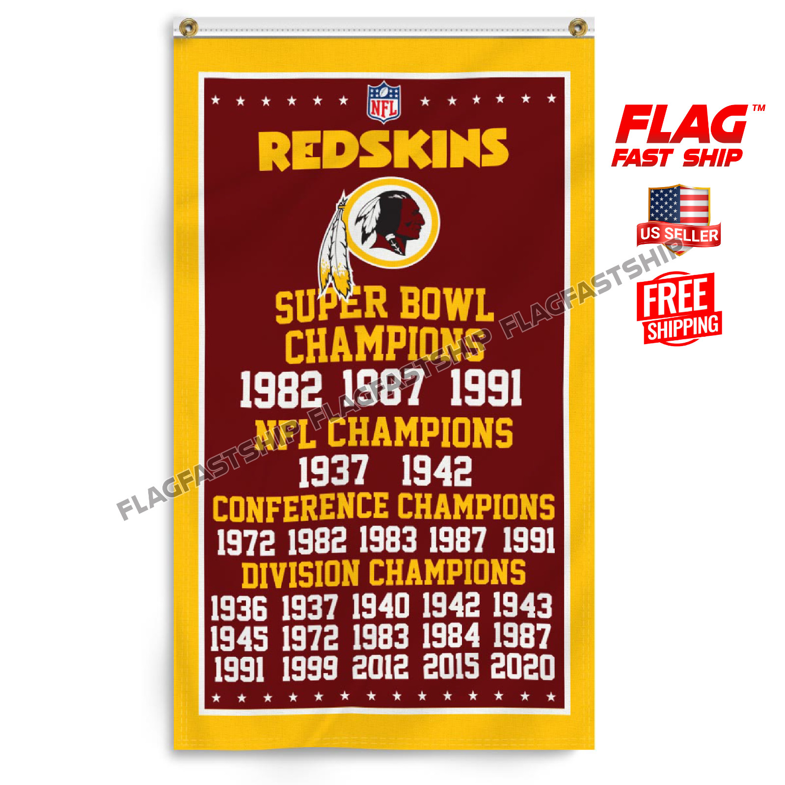 Washington Redskins 3×5 ft Banner Premium Flag Super Bowl NFL Champs Commanders