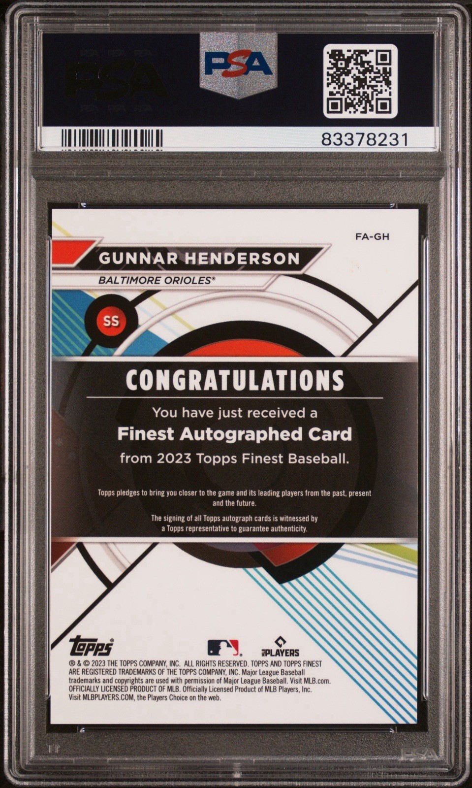 2023 Topps Finest Gunnar Henderson Green Refractor Rookie RC Autograph /99 PSA 9