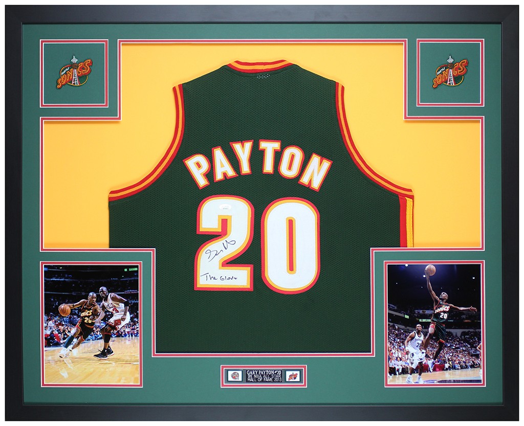 Gary Payton Autographed & Framed Green Seattle Jersey JSA Certified