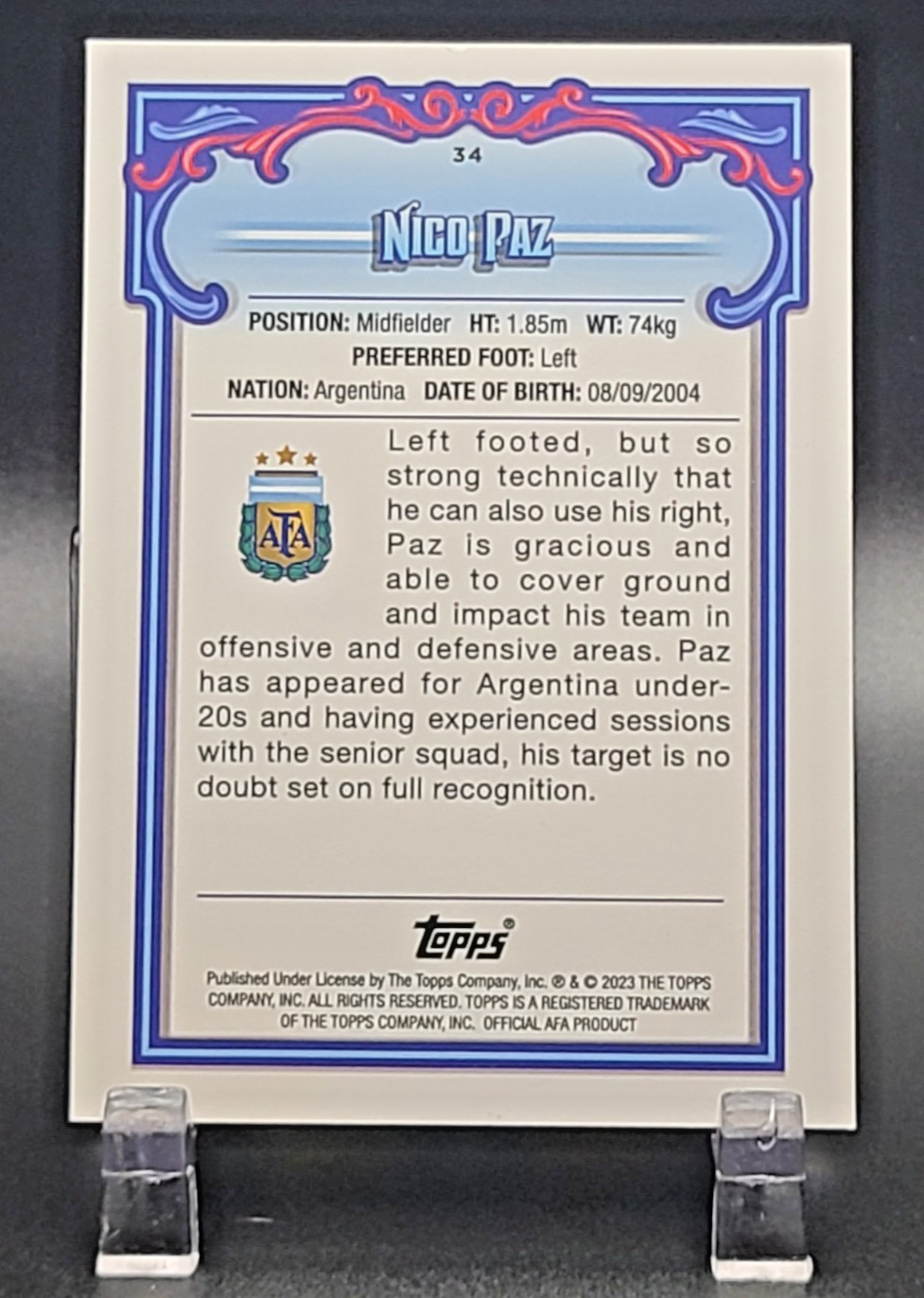 2023 Topps Argentina Fileteado 1st Bowman Nico Paz #34 Rookie RC