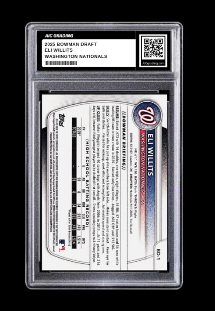 2025 Eli Willits 1st Bowman Draft Rookie Card #BD-1 Nationals Graded 10