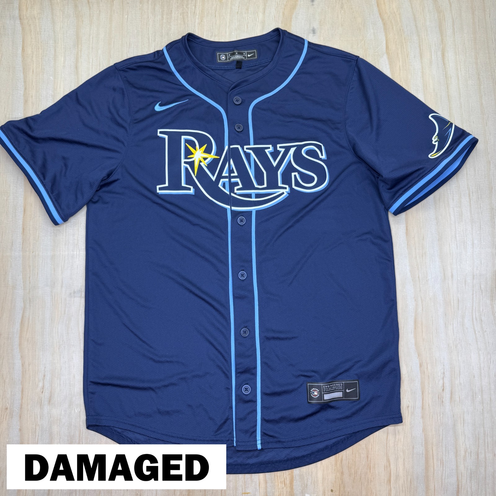 USED DAMAGED MD Tampa Bay Rays Jersey Blue Short Sleeve #1