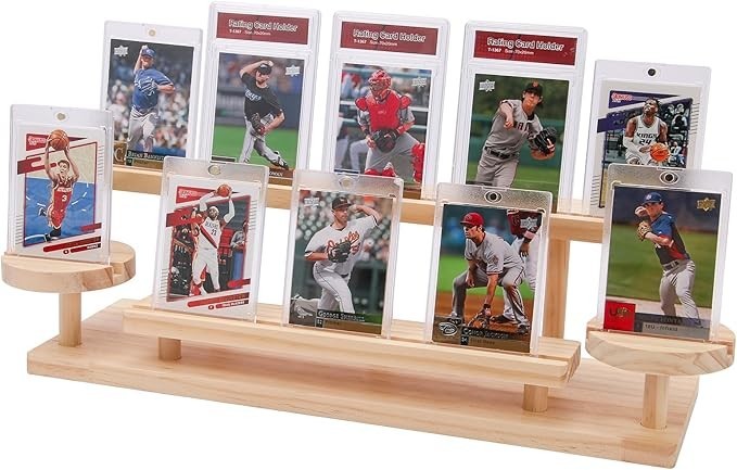 Wooden Trading Card Display Stand, 3-Tier Card Holder for Graded, Sports and …