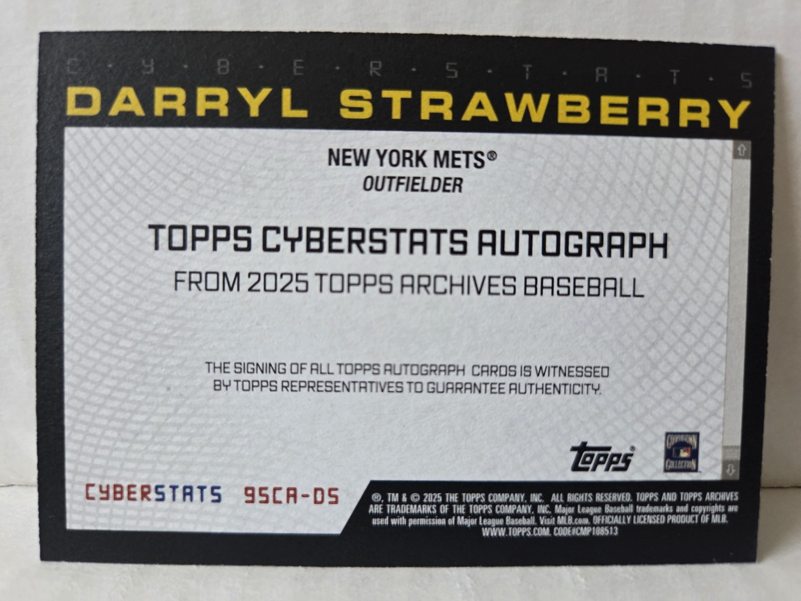 Darryl Strawberry 2025 Topps Archives Cyberstats On-Card Auto New York Mets