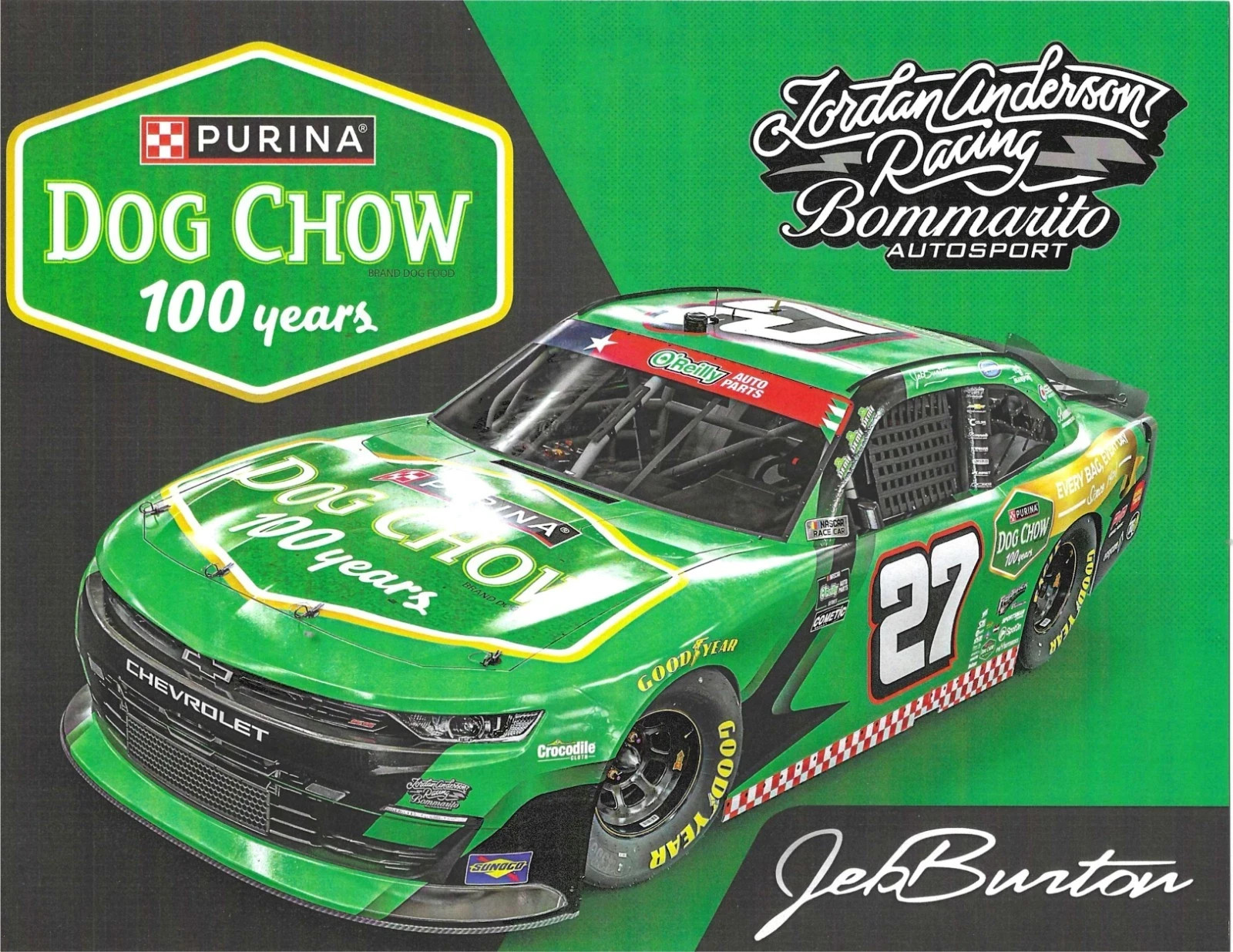 2026 JEB BURTON “PURINA DOG CHOW 100 YEARS” #27 NASCAR O’REILLY SERIES POSTCARD