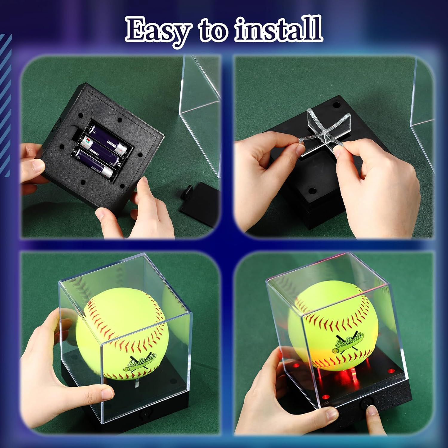1 Pcs Softball Display Case with LED Light, Acrylic Light up Softball Display Ca