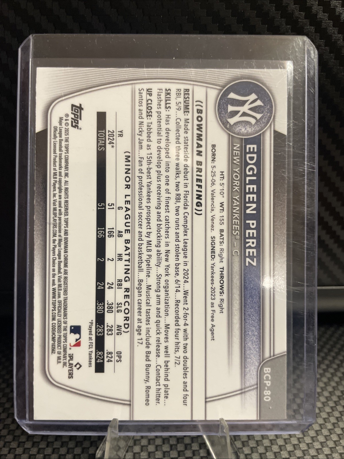 2025 Bowman – Chrome Prospects Edgleen Perez #BCP-80 Navy Mojo Refractor /175…