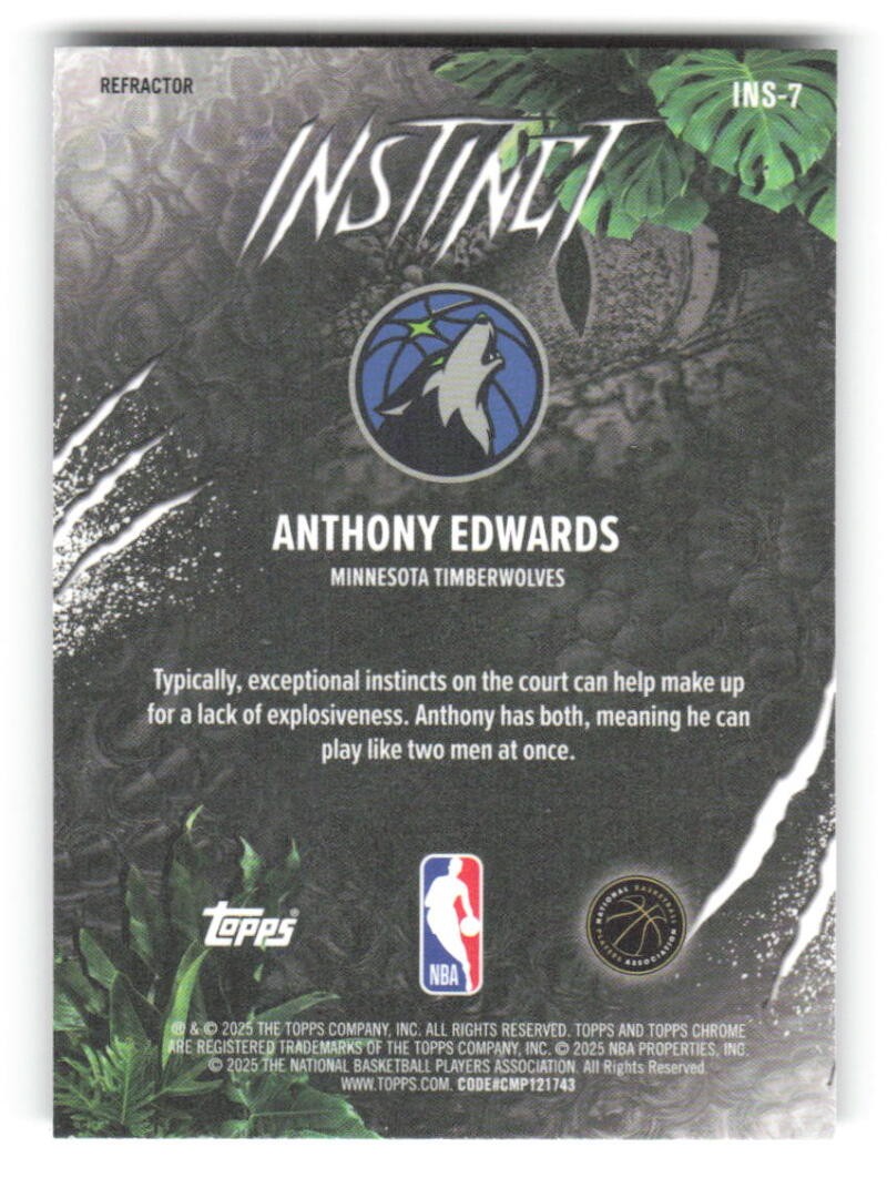 2025-26 Topps Chrome Instinct Refractor #INS-7 Anthony Edwards Timberwolves