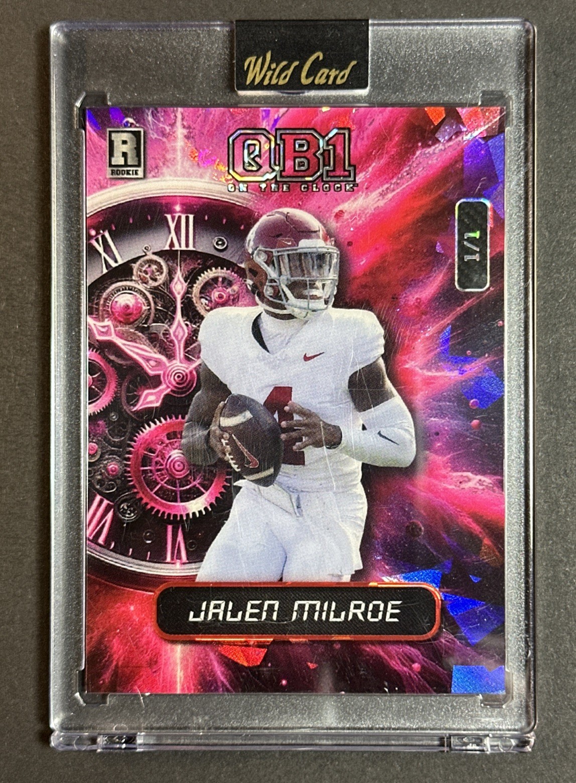 Jalen Milroe RC 2024 Wild Card Qb1 On The Clock Fuchsia Holo 1/1 Seattle