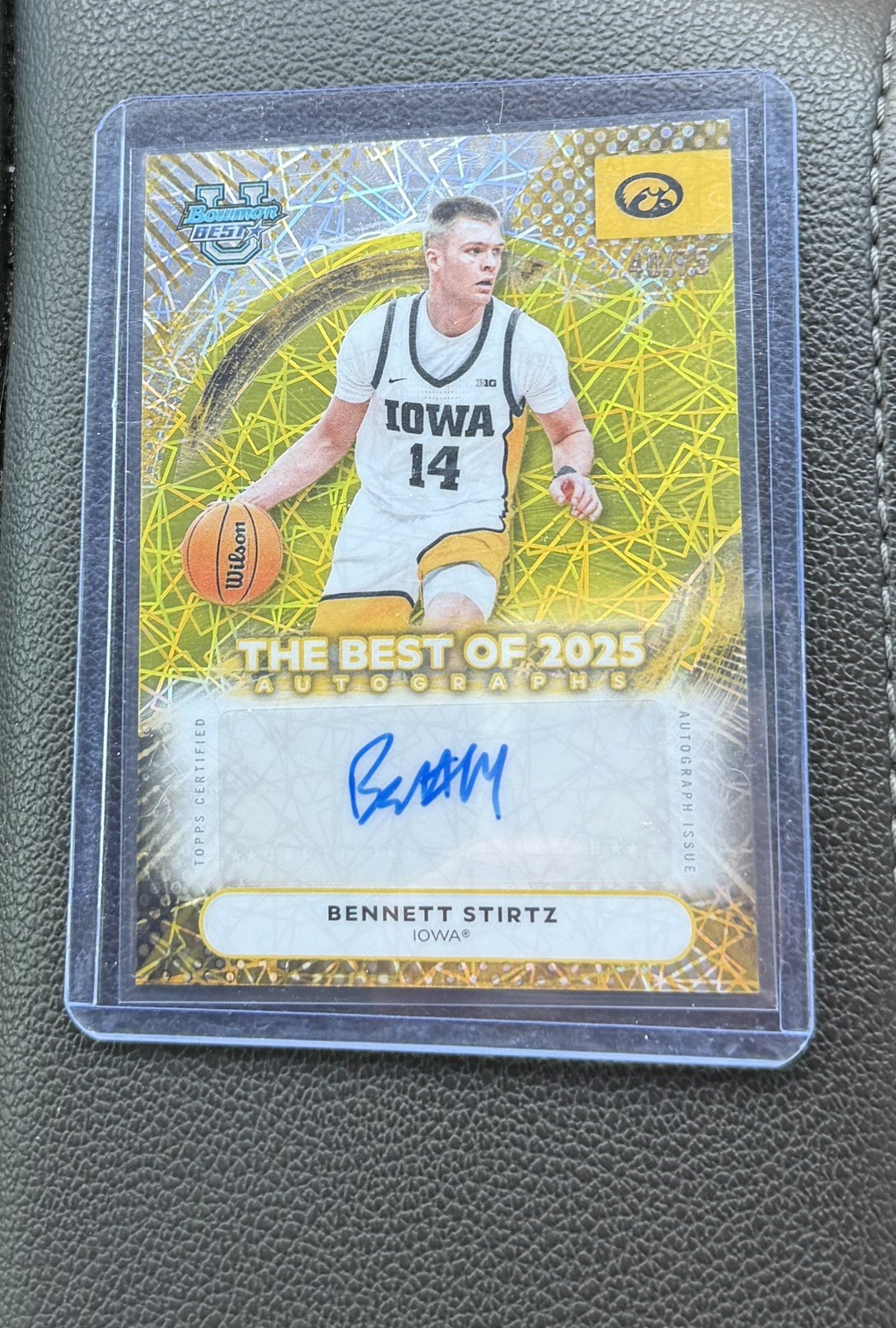 2025-26 Bowman Best U Basketball Bennett Stirtz Yellow Lazer Auto /75