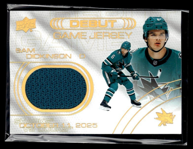 2025-26 Upper Deck Extended SAM DICKINSON RC DEBUT GAME JERSEY SSP SHARKS