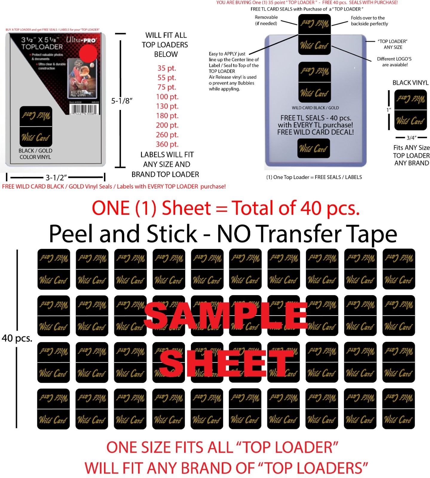 TOP LOADER STICKERS FREE WILD CARD LABELS SEAL WILD CARD FOOTBALL CARDS LABELS