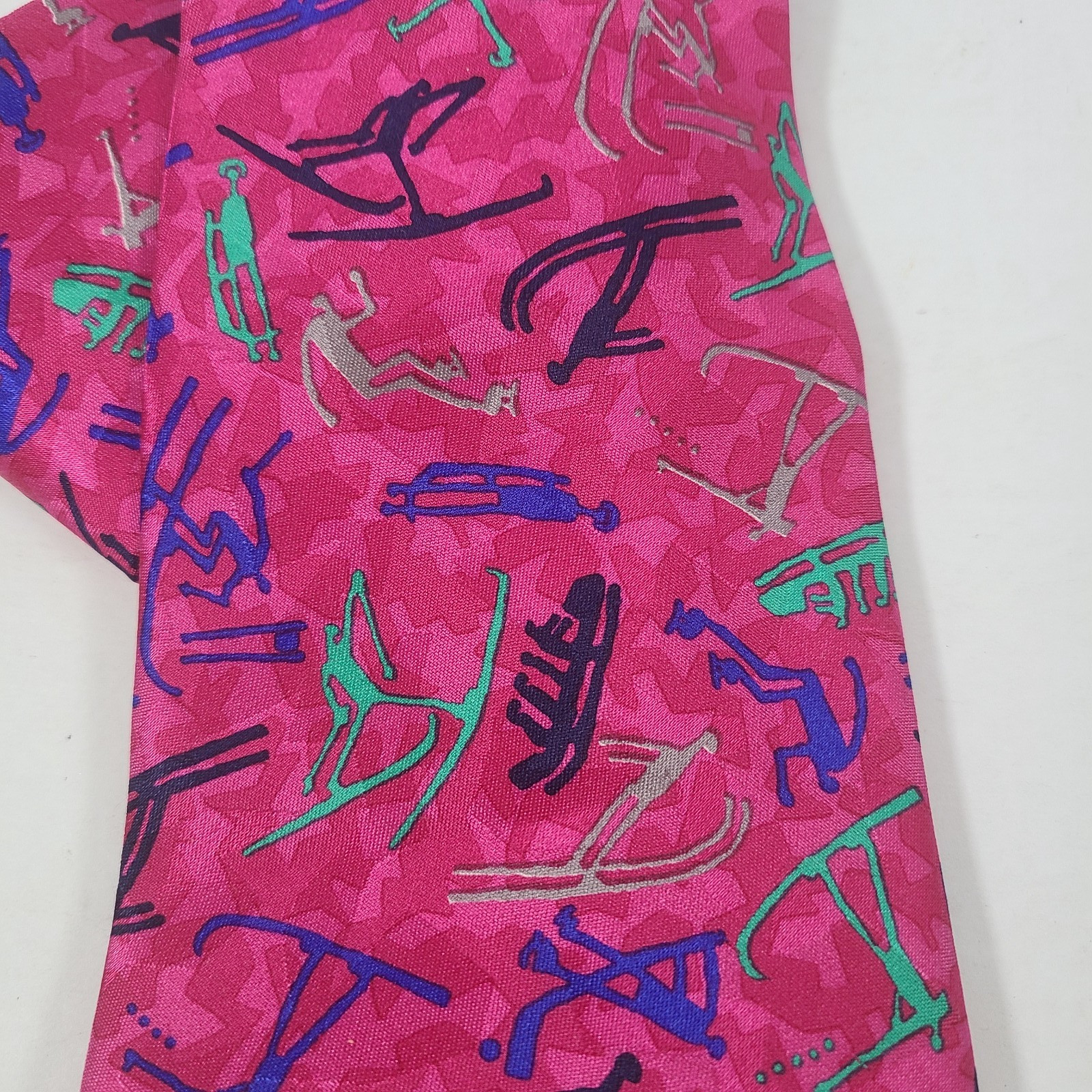 Lillehammer 94 Winter Olympics 1994 100% Silk Tie Skiing Vibrant Pink Vintage