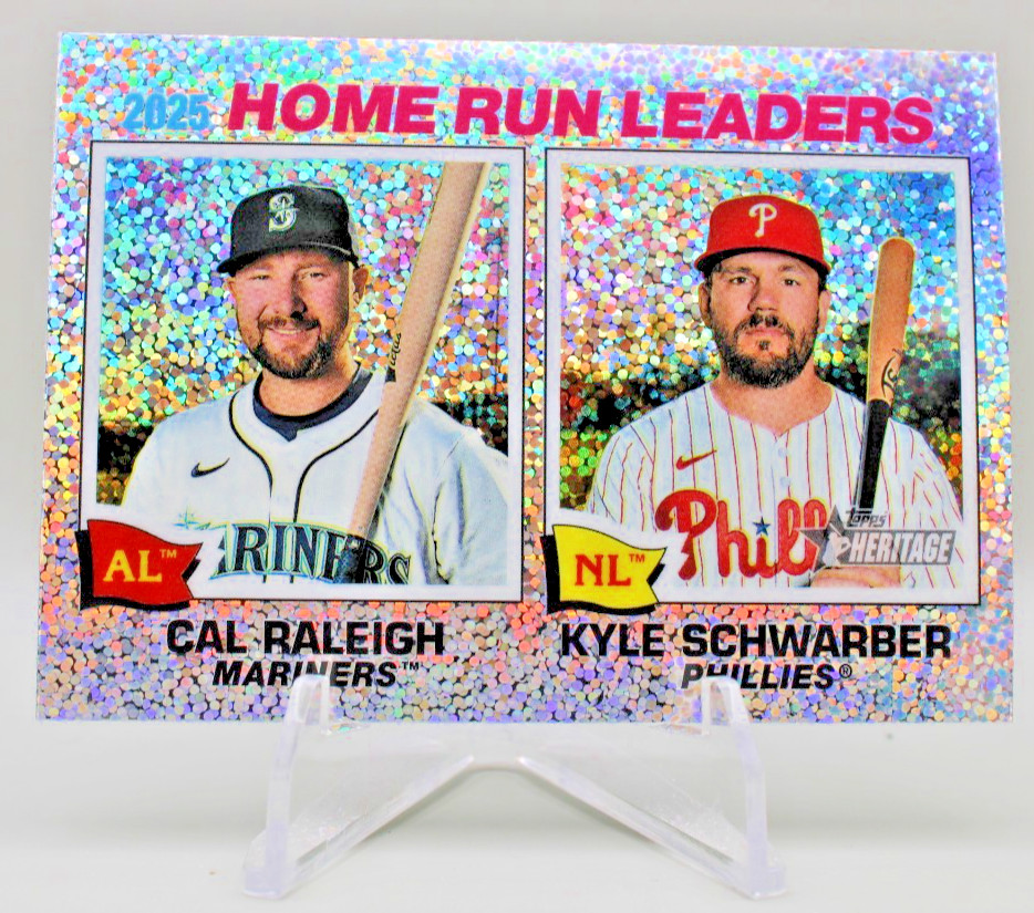2026 Topps Heritage Home Run Leaders – #2 Kyle Schwarber Cal Raleigh Sparkle