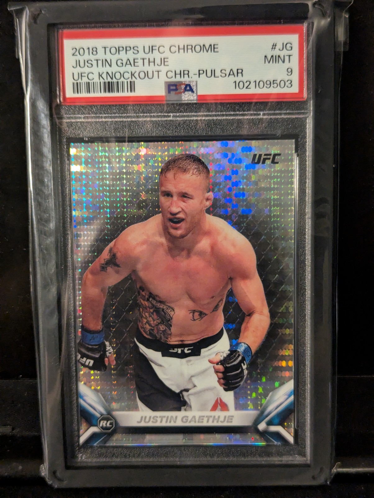 2018 Topps Chrome UFC Knockout Chrome Justin Gaethje Rookie Pulsar #/50 PSA 9!!!