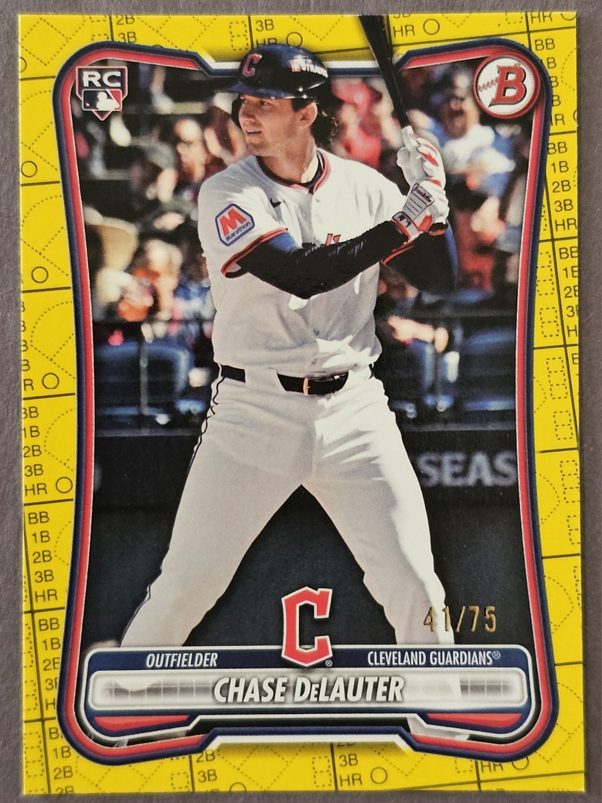 2026 Bowman Paper Chase DeLauter RC Yellow Pattern 41/75 #37 Guardians