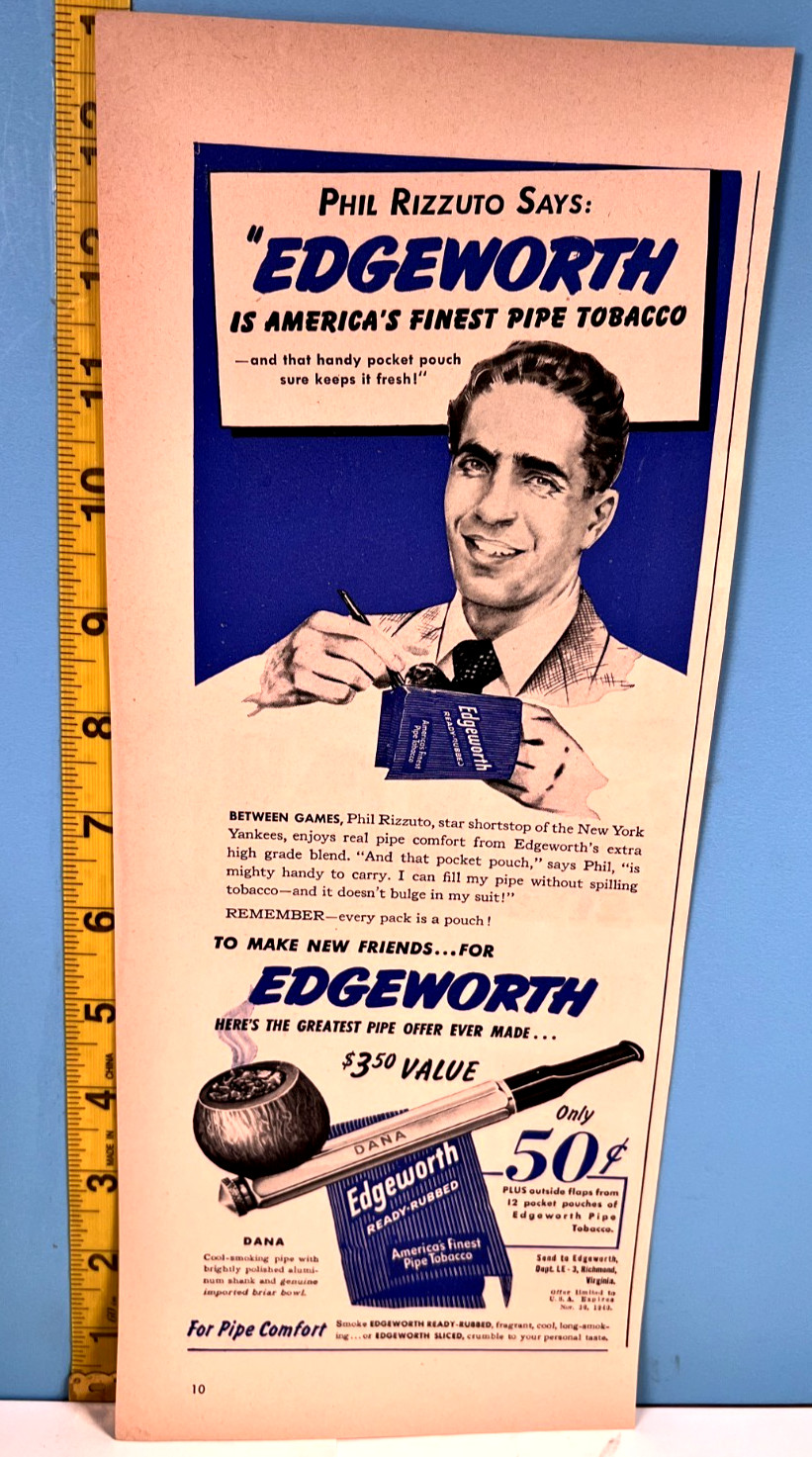1949 PHIL RIZZUTO YANKEES Edgewood Pipe Tobacco Print Ad