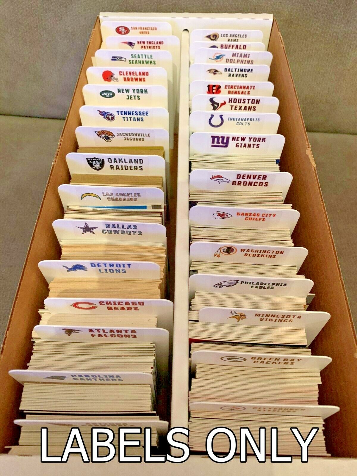 32 Customized NFL Logo Team Labels For BCW Sports Card Tall Dividers LABELS ONLY