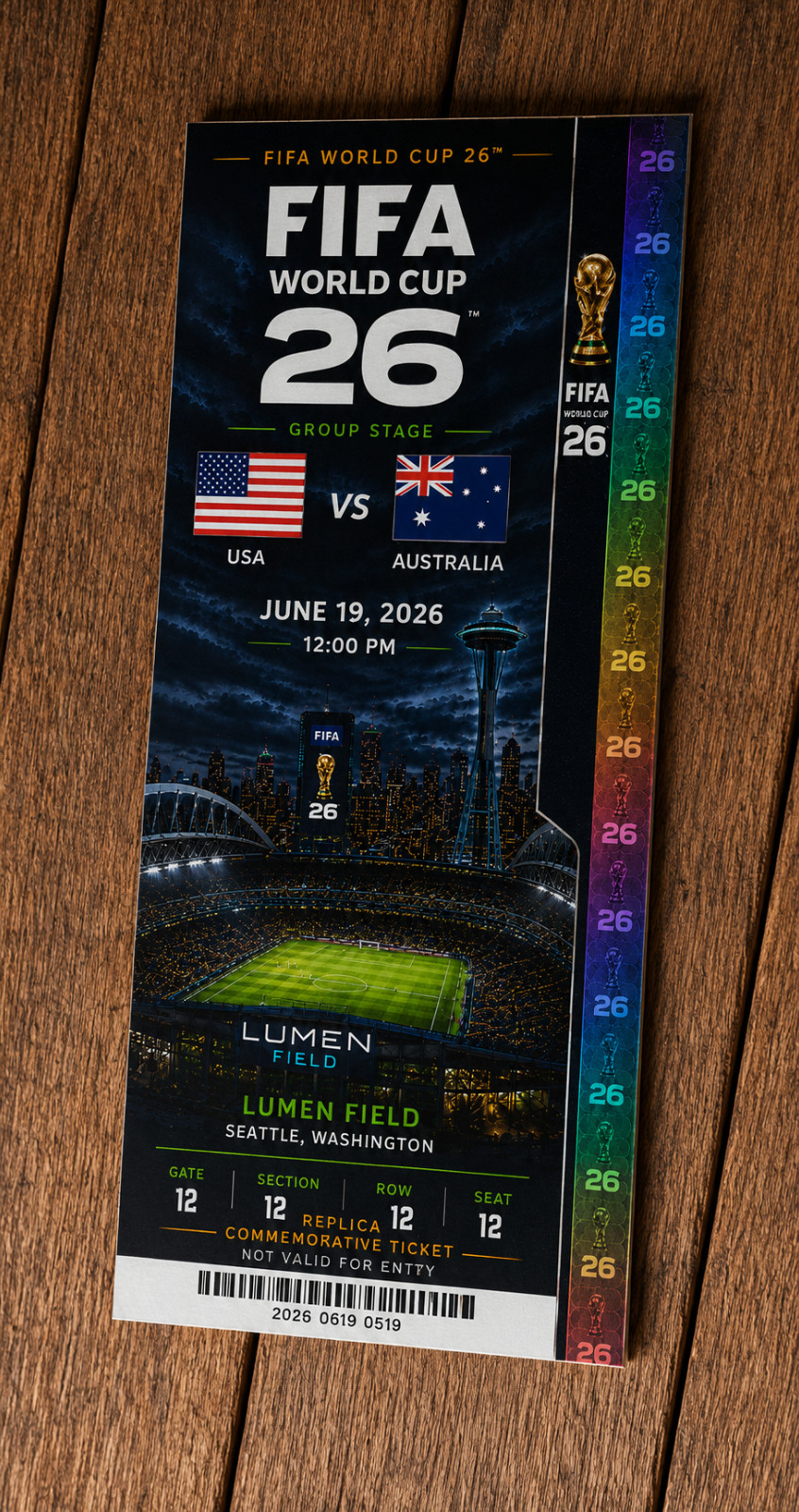 FIFA World Cup USA vs Australia 2026 commemorative ticket any seat