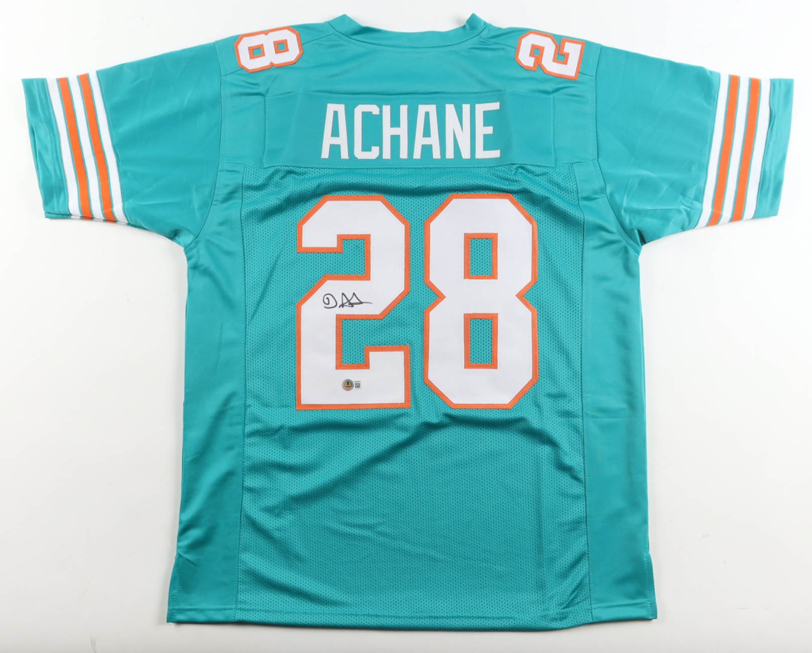 De’Von Achane Autographed Miami Dolphins Teal Custom Jersey Beckett COA