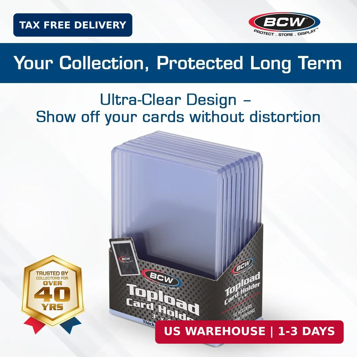 BCW 138 PT. Thick Card Topload Holder – Pack of 50 | Durable Rigid PVC Toploader