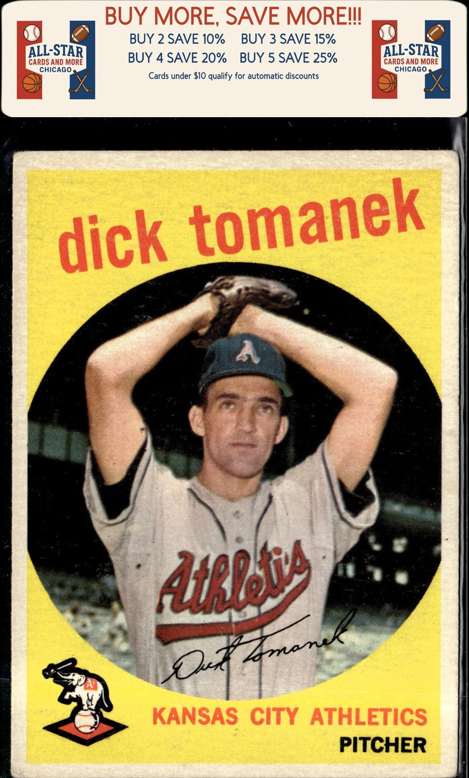 1959 Topps #369 Dick Tomanek Kansas City Athletics