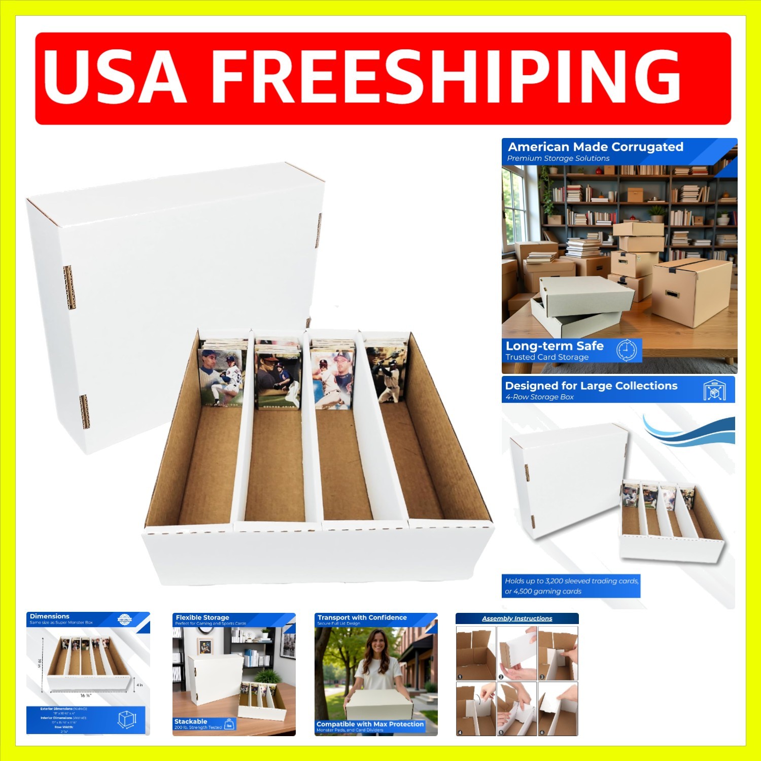 4 Row Trading Card Storage Box – 3200 ct Storage Box for Sports, Gaming, Base…