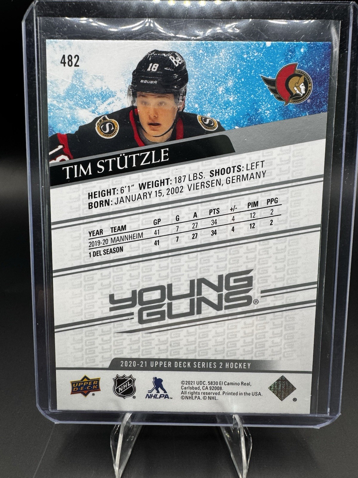 2020-21 Upper Deck – Young Guns Tim Stutzle #482 (RC)
