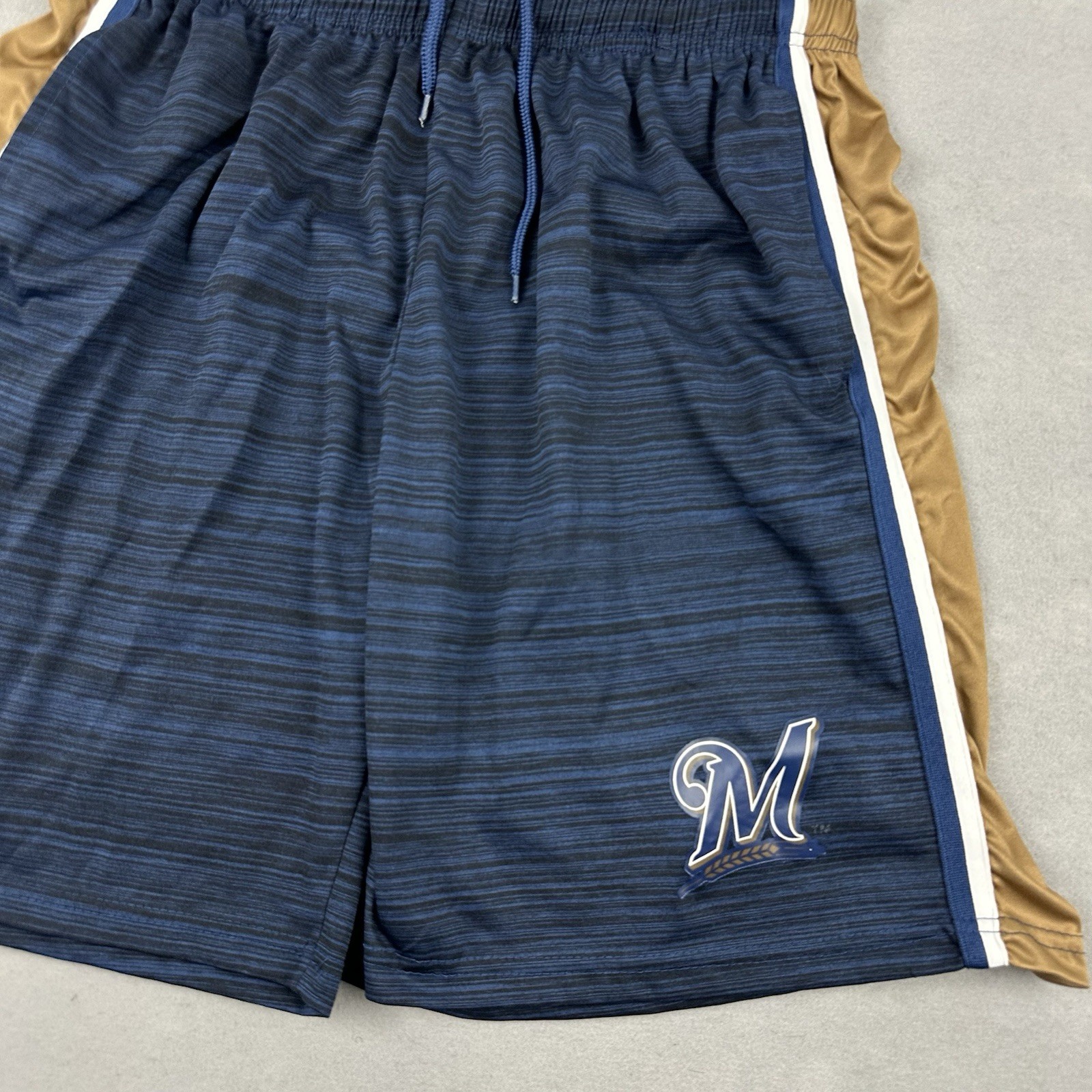 Milwaukee Brewers Shorts Men Extra Large Blue Solid Majestic MLB Drawstring XL