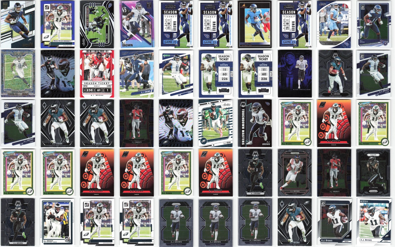 A.J. Brown Philadelphia Eagles Lot of 50 NFL Football Cards Collection