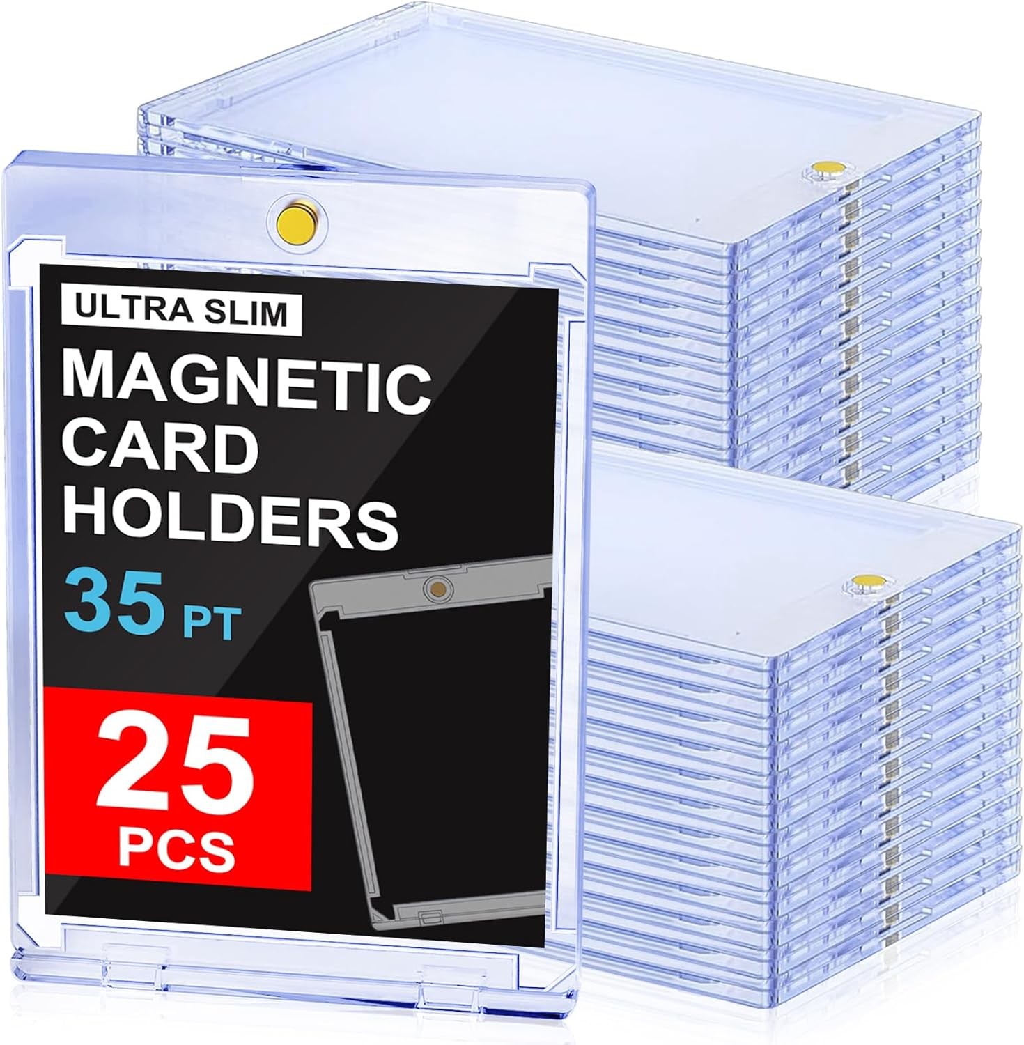 25Pcs Acrylic Magnetic Trading Sports Card Holders 35PT Ultra-Thin UV Protection