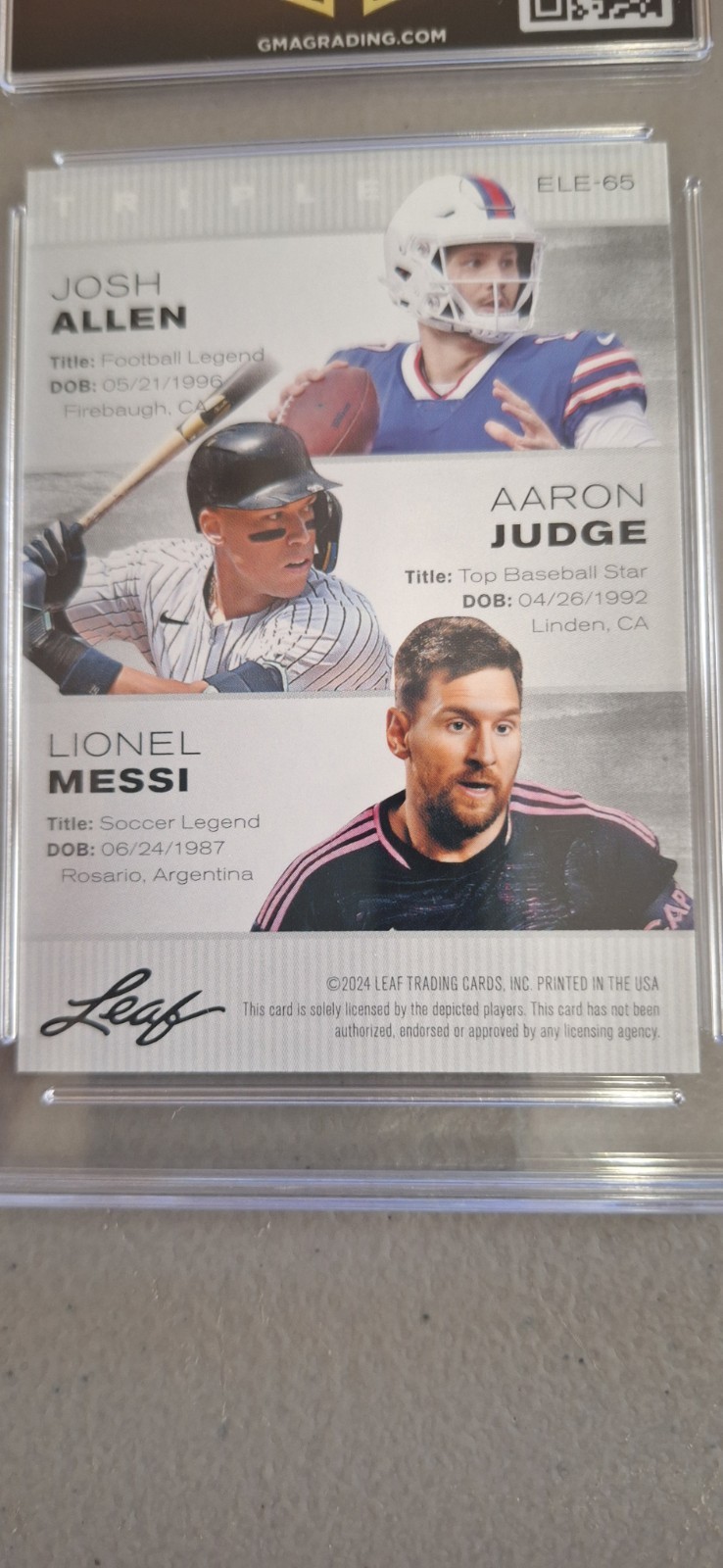 2024 Leaf Exclusive Legends Edition Allen/Judge/Messi #ele65 GMA Gem Mt 10