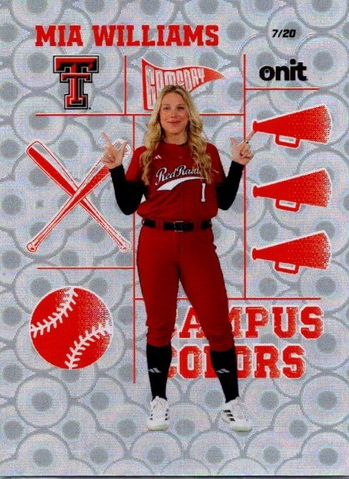 2026 ONIT Texas Tech Softball #CC-11 Mia Williams Campus Colors Light Holo 7/20
