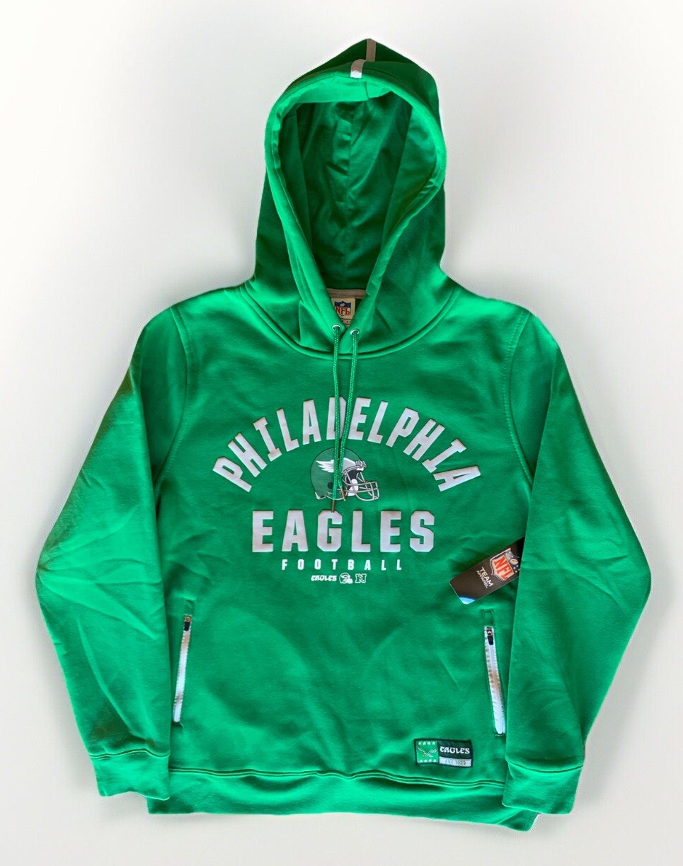 Philadelphia Eagles Retro KELLY GREEN NFL Sweatshirt Hoodie Zip Pockets-Mens L