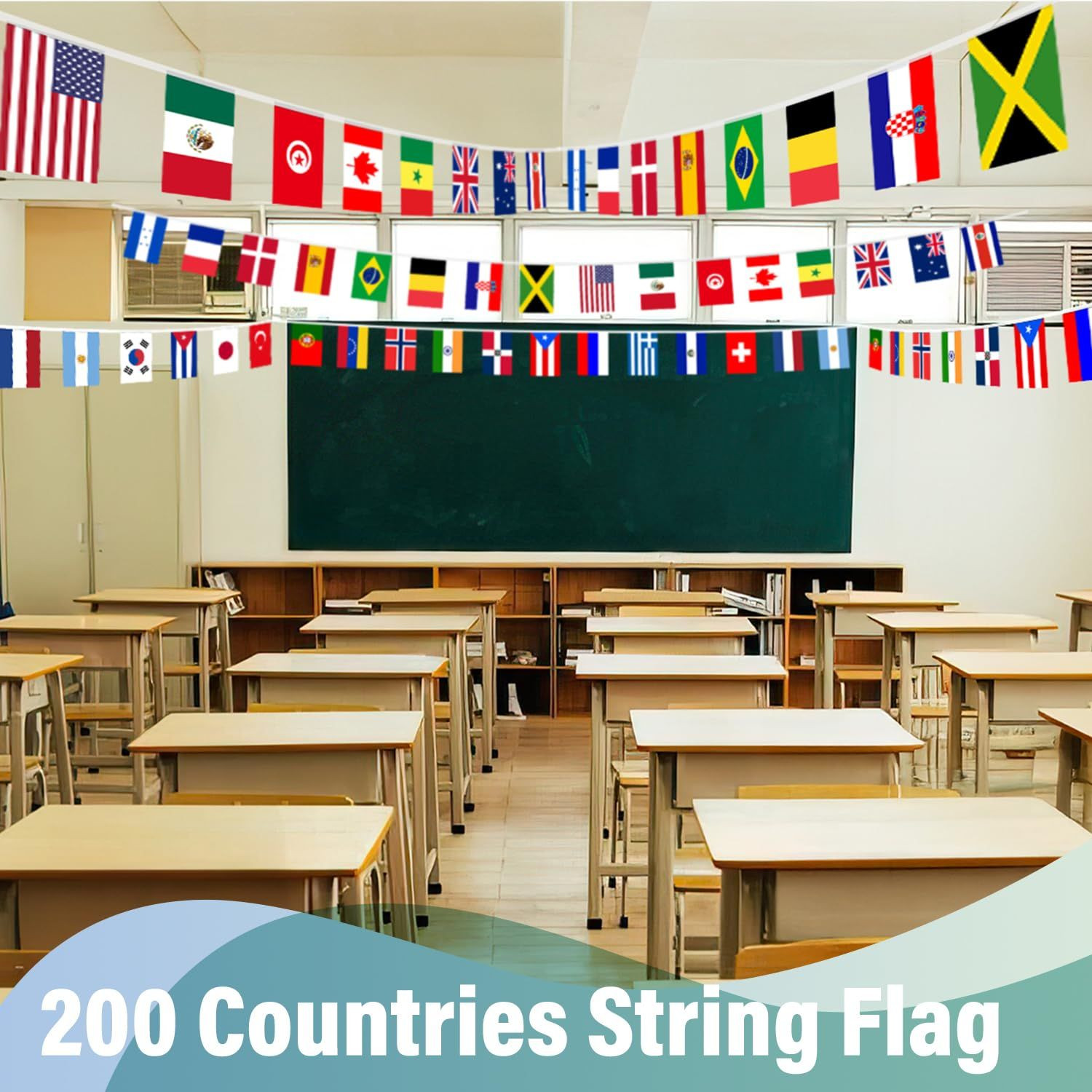 200 Countries String Flag – 184Ft World Banner 200 flags, Multicolored
