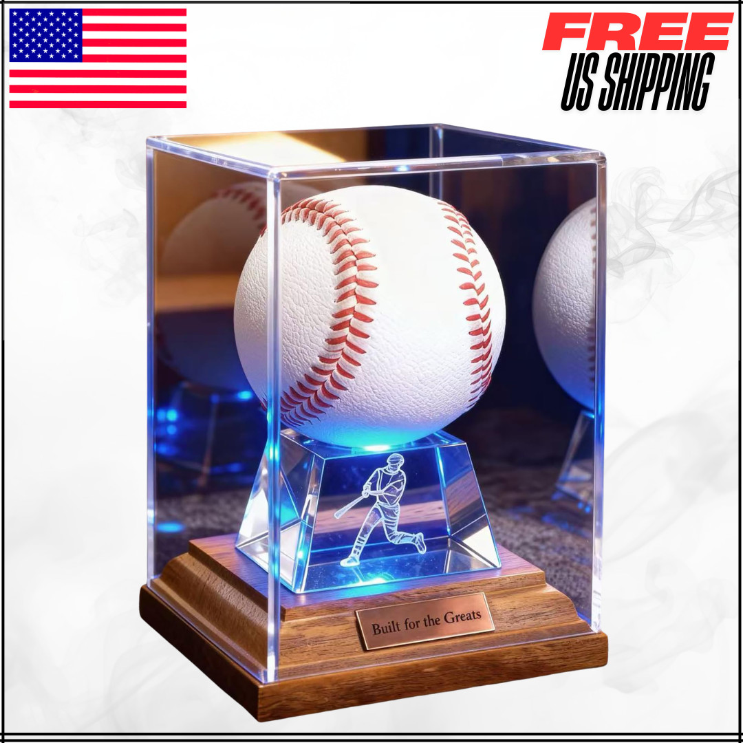 Acrylic Clear Baseball Cube Holder Display Case Box Stand W/ LED Lights