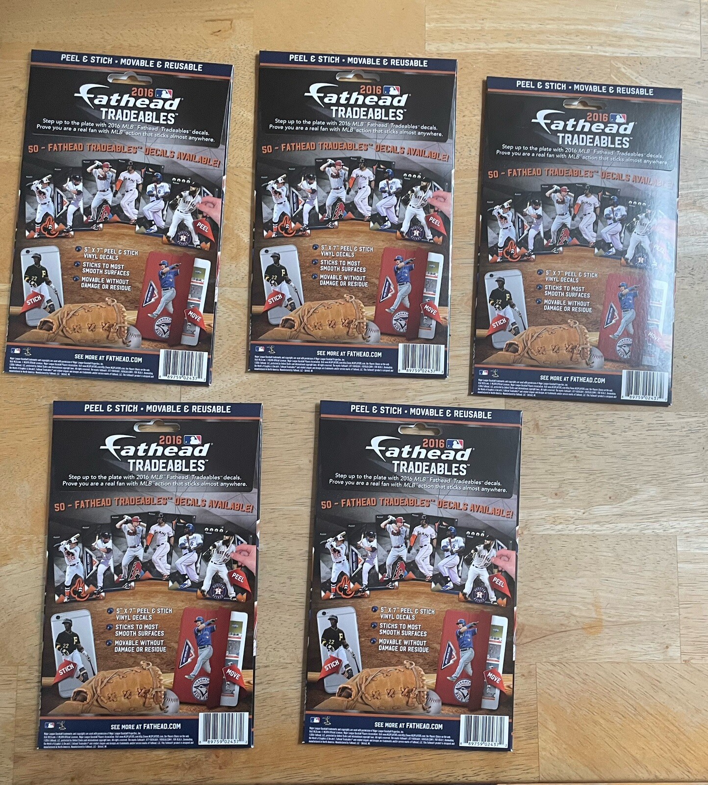 2016 Baseball fathead tradables 5 Pack Lot of 5×7