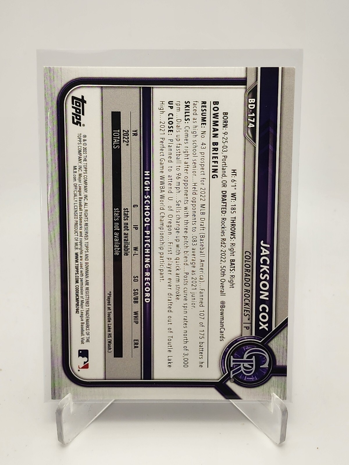 2022 Bowman Draft 1st Edition #BD-174 Jackson Cox