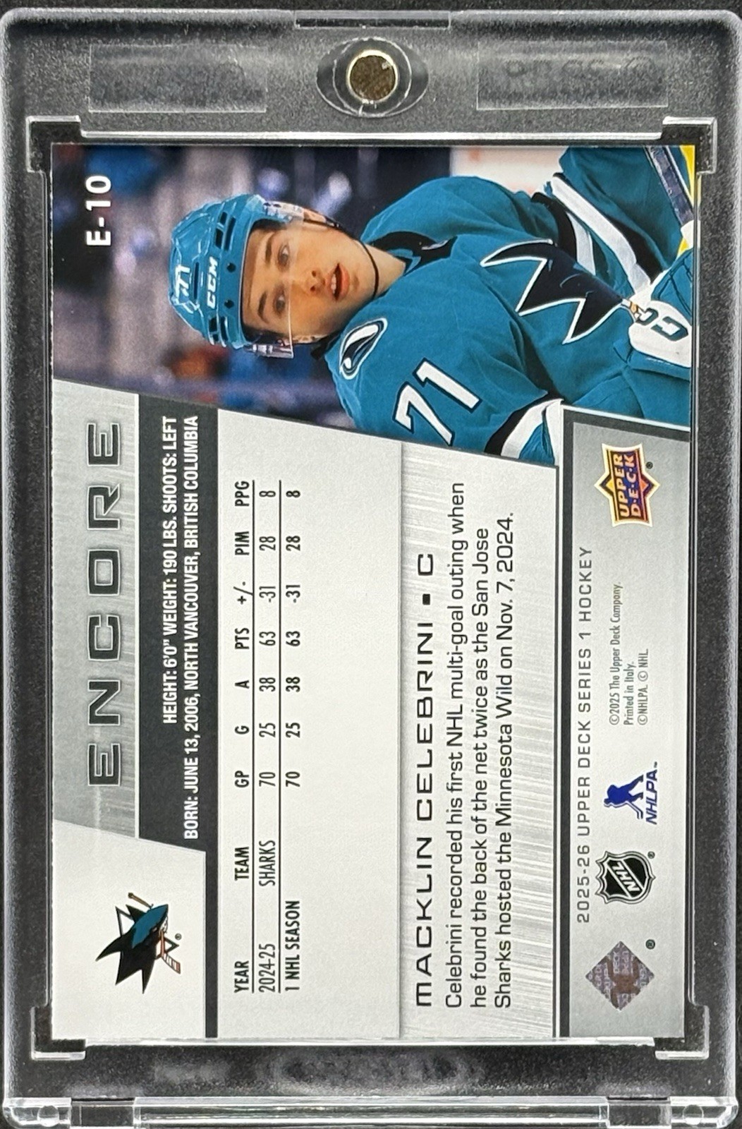 Macklin Celebrini RARE SILVER FOIL REFRACTOR INVESTMENT CARD SHARKS ROTY MINT