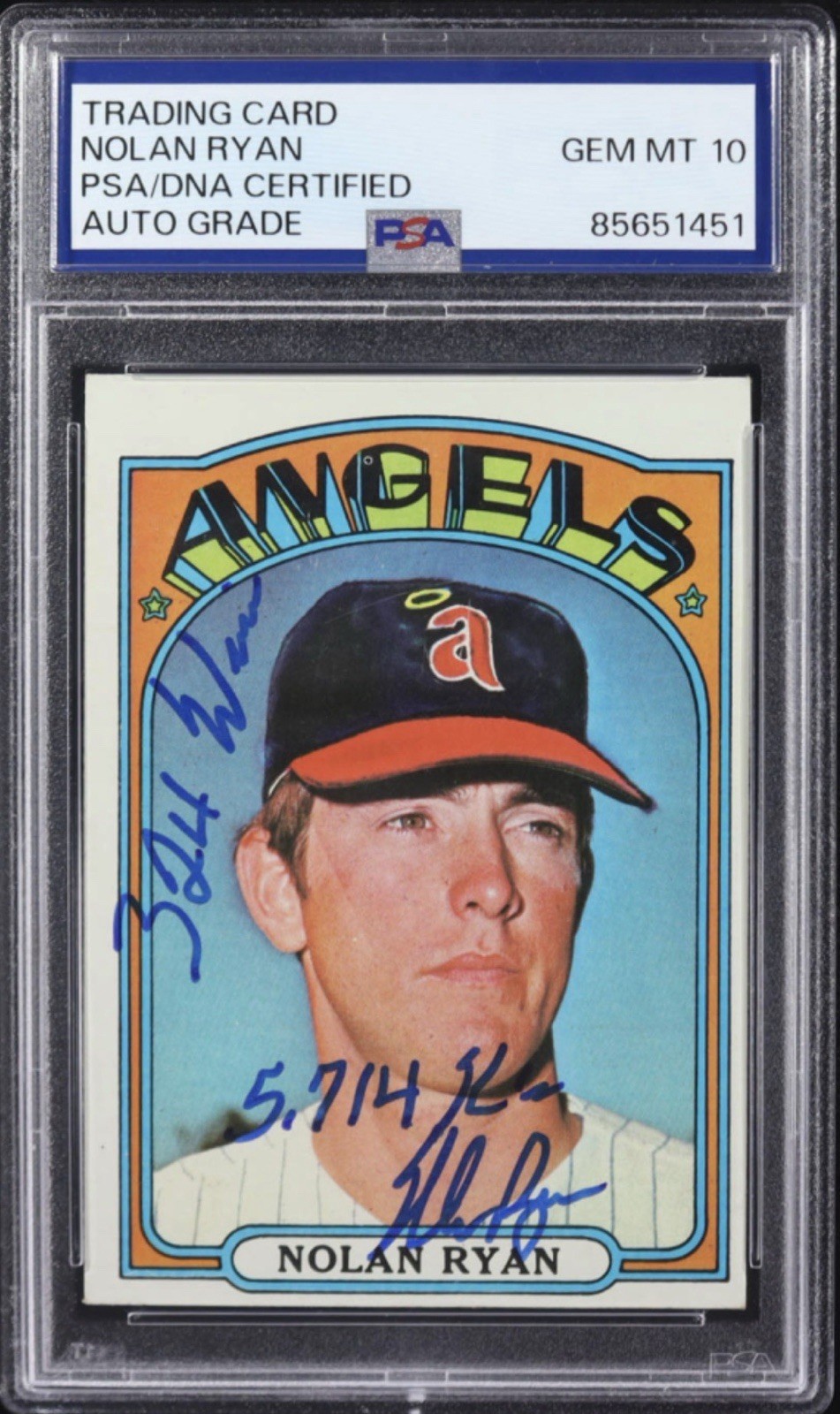 Nolan Ryan Signed 1972 Topps #595 Inscribed “324 Wins / 5,714 K’s” PSA Auto 10