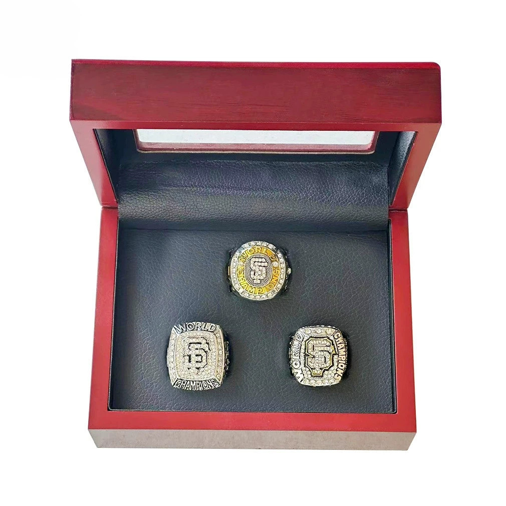 3PCS San Francisco Giants World Series Championship Ring Set Wooden Display Box