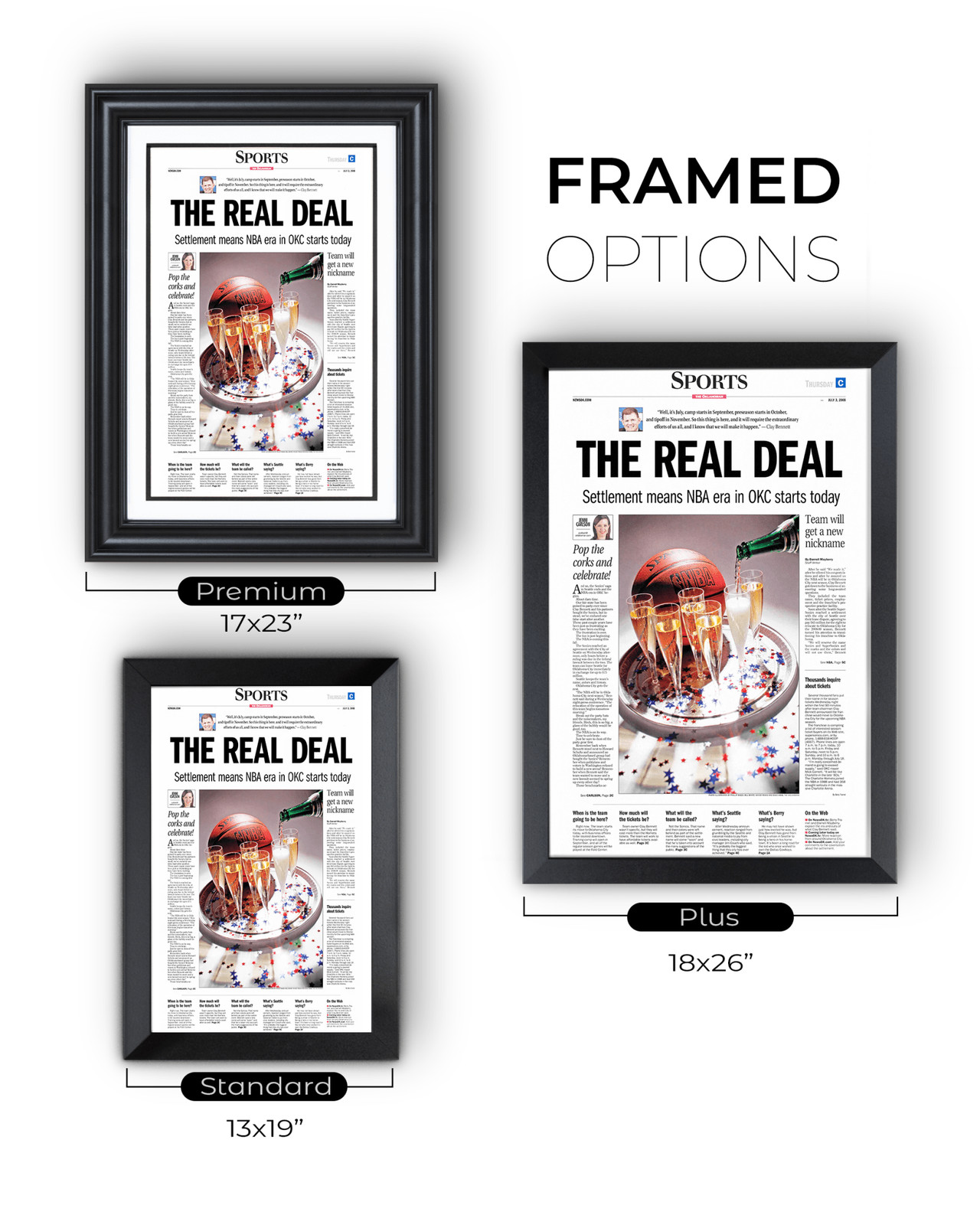 2008 Oklahoma City Thunder NBA Arrival “The Real Deal” – Framed Newspaper