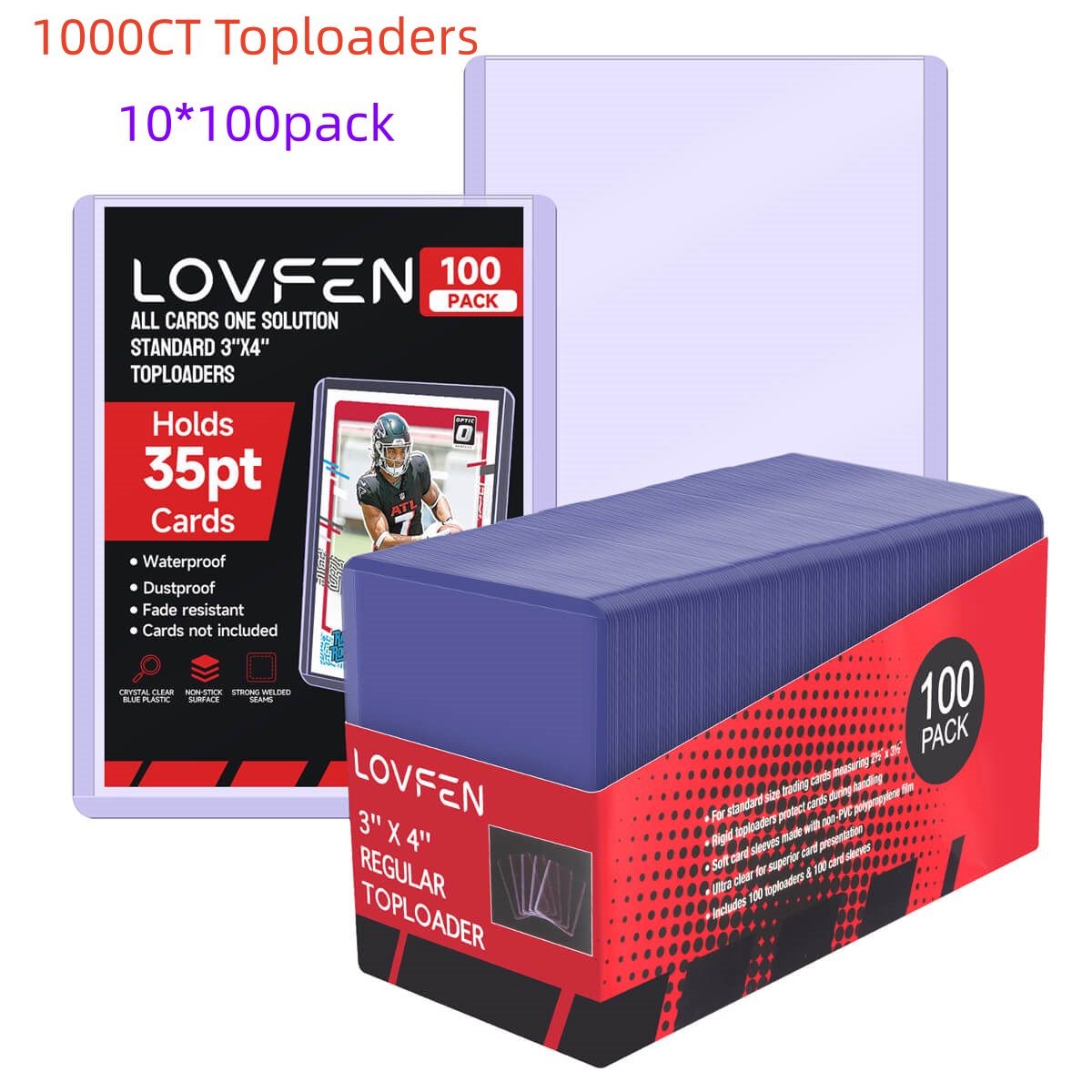 LOVFEN 1000CT Regular 3″x4″ Toploaders For 35pt Sports Trading Cards 10*100Pack