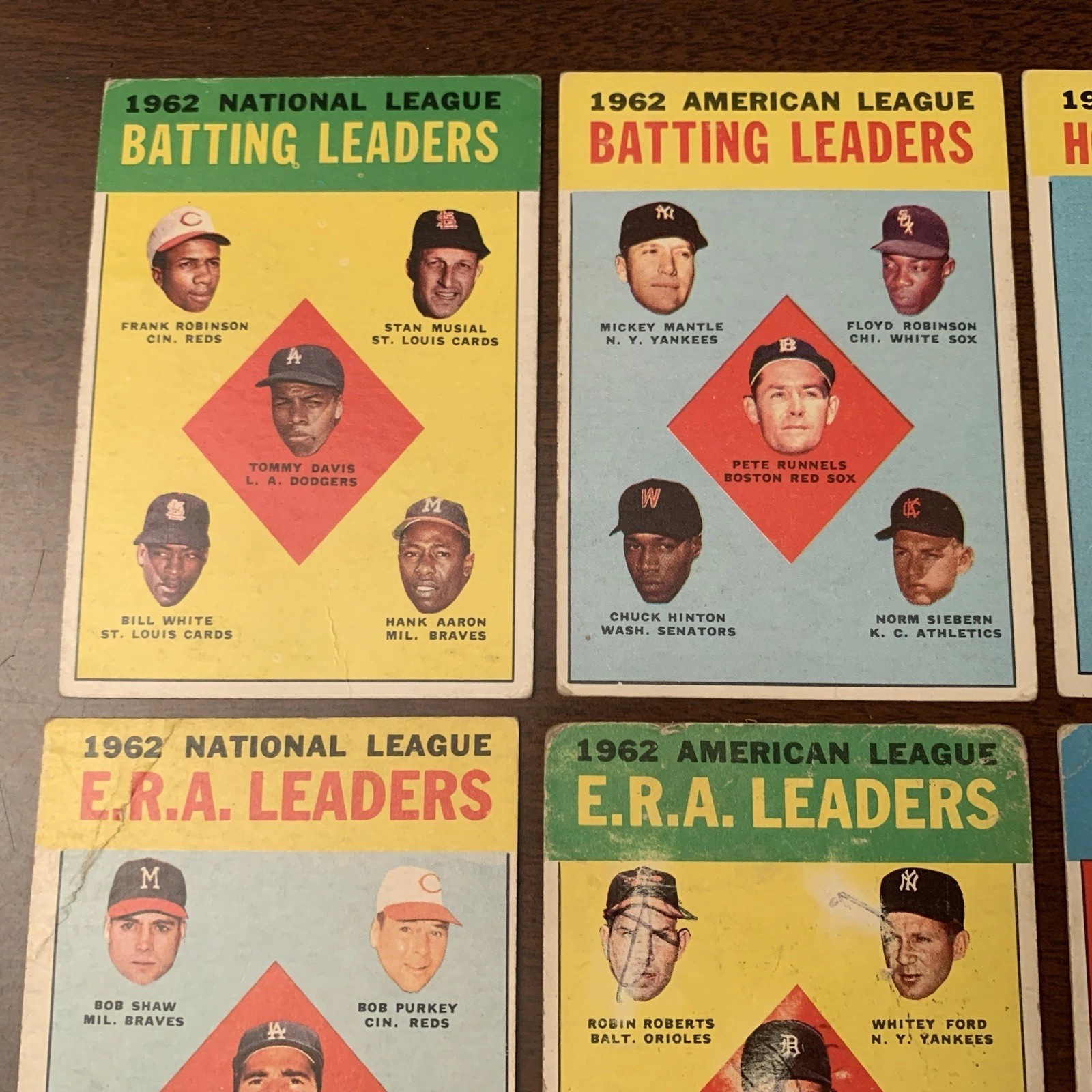1963 Topps MLB Baseball Set/#1–4/LEADER CARDS/NYY Mantle/Mays/Aaron/Maris/Banks+