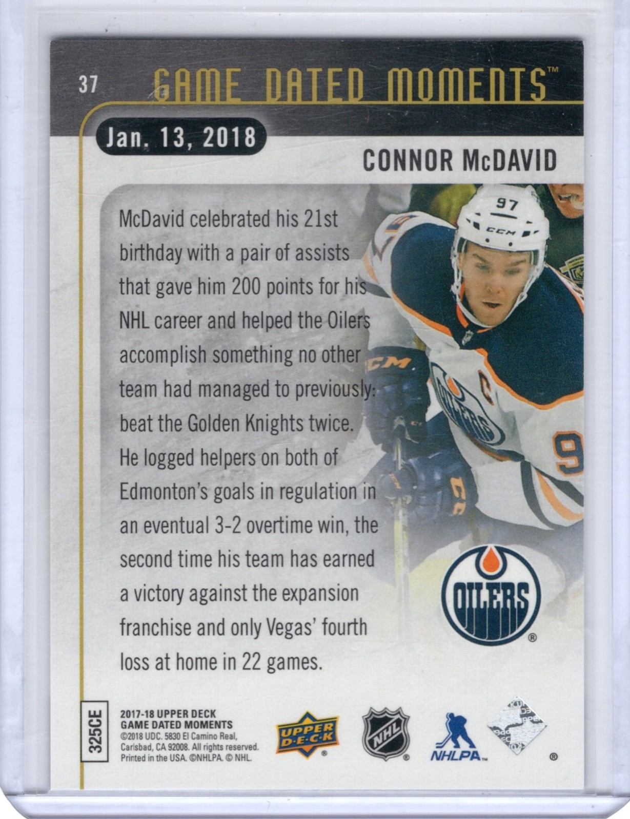 2017-18 Upper Deck Game Dated Moments 200th Career Point Connor McDavid #37