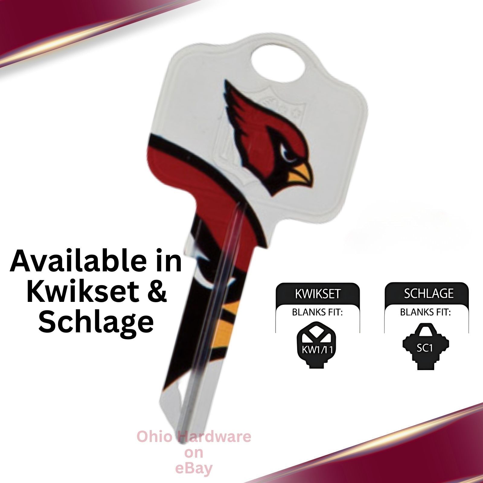 Officially Licensed NFL Football Team House Key Blank, Kwikset Schlage