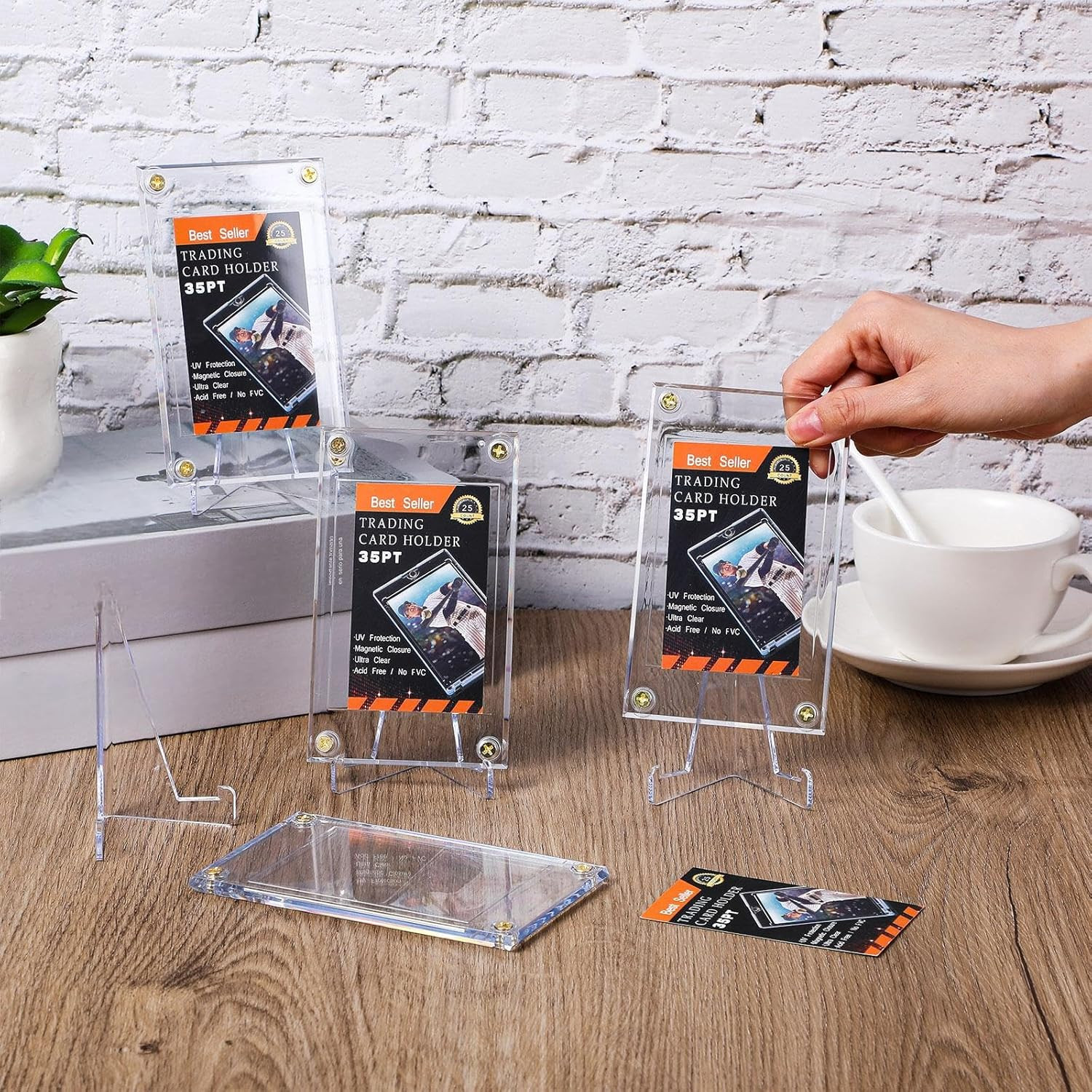 30 Pcs Screw Trading Card Protector with Display Stands Acrylic 35 PT Baseball C